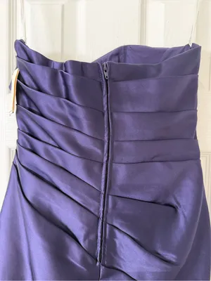 David's Bridal Plum Strapless Ruched Satin Cocktail Dress‎ thumbnail 9
