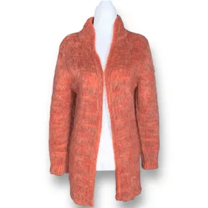 Vintage Knit Wool Blend Open Front Longline‎ Cardigan Sweater Orange Medium Cozy thumbnail 2