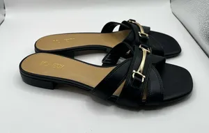 J.Crew Bit Slide Sandals in black slip on polished gold-tone horsebit size 7 thumbnail 1
