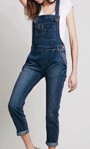 Free People Through The Woods Dark Wash Cross Back Skinny Leg Denim Overalls 28 thumbnail 1