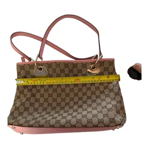 Gucci Vintage GG Canvas Tote Bag 120837 Pink Leather Gold Hardware Entrupy Auth thumbnail 13