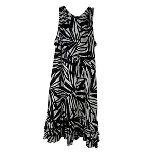 MSK Women Black White Tropical Palm‎ Sequin Ruffle Midi Dress 14W New thumbnail 2