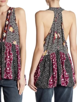 Free People Dream Darlin' mixed floral sleeveless tank top size medium boho thumbnail 3