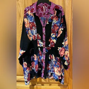 Free People Bunch A Brunch Tunic‎ Top Dress Black Motif Pink Purple Floral Small thumbnail 7