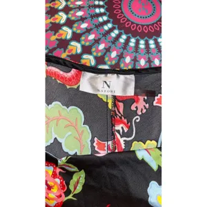 Natori Black Floral Print Slip Dress V Neck Spaghetti Straps Midi‎ Night Gown XS thumbnail 3