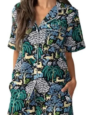 Printfresh Dashing Deer short-sleeve pajama top in the ink colorway thumbnail 1