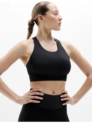 Athleta Train Free Longline Black Strappy Sports Bra A-C Size Medium Athletic thumbnail 1