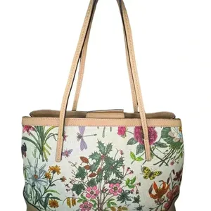 Gucci Vintage Medium Floral Camvas Pink/Beige Leather Tote Bag. thumbnail 2