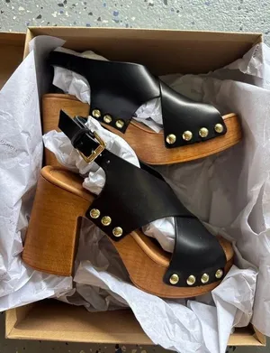Anthropologie Studded Leather Wooden Heel Platform Sandals $180 thumbnail 1