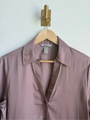 H&M Satin Button Down Blouse Womens M Dusty Rose Pink Long Sleeve Work Office thumbnail 5