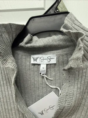 Jessica Simpson Heather Gray Ribbed Half-Zip Turtleneck Sweater thumbnail 3