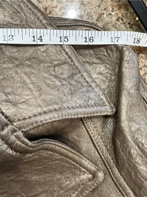 PI Poleci Metallic Bronze Thick Leather Cropped Jacket Small NWOT Tan thumbnail 10