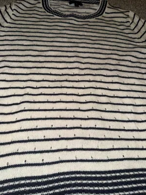 J.Crew Striped Sweater White and Navy Crew Neck Medium thumbnail 4