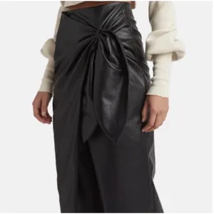 Choosy Skirt SZ Extra Large NWT Black Faux Leather Wrap Midi Bow Tie Waist Vegan thumbnail 2