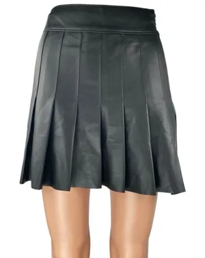 Abercrombie & Fitch Black Faux Leather Pleated Zip Mini A-line Flared Skirt XXS thumbnail 1