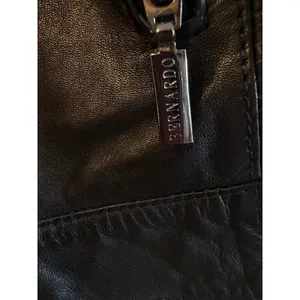 Bernardo Black Genuine Leather Full Zip Chunky Gold Buttons Moto Biker Jacket L thumbnail 4