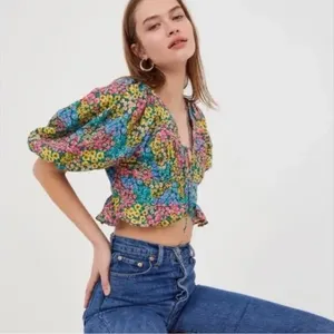 For Love And Lemons Ruth Crop Top Puff‎ Sleeve Multi Color Top S. $149 thumbnail 2
