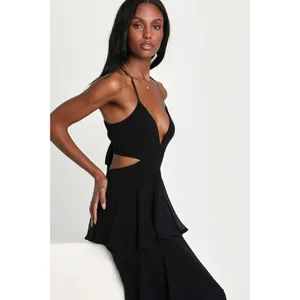 NWT Lulus Tier and Now Black Tie-Back Tiered Maxi Dress Wedding Prom Bride XXS thumbnail 5