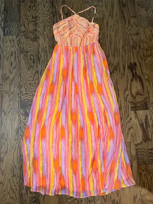 Pink, Orange & Yellow Striped Maxi Dress thumbnail 1