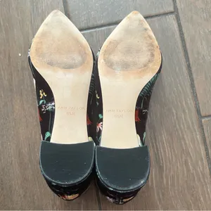 Black Floral Velvet Block Heel Ann Taylor Shoes size 6.5M thumbnail 8