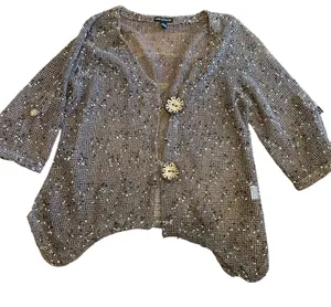 Nina Leonard Brown Open Chunky Knit Cardigan Button Size M Boho Whimsy Goth thumbnail 1
