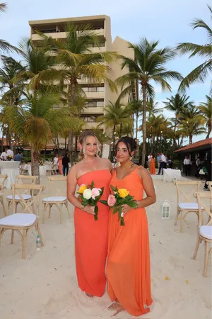 Ismene Bright Orange Seamed Strapless Maxi Dress thumbnail 2