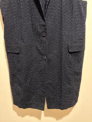 Eileen Fisher Black Rainfall Organic Cotton Textured Double Button Long Vest thumbnail 7