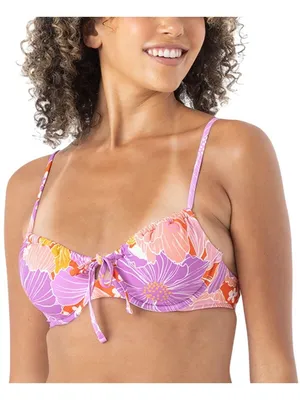 NWT Roxy Floral Bikini Top with Tie Front 19810862714 Lilac Purple Multi L thumbnail 3
