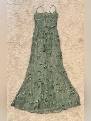 NEW House of Cb Naima Hand Beaded Corset Jade Green Gown Sz S thumbnail 14