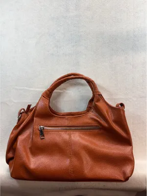 Brown Pebbled Faux Leather Satchel Handbag Shoulder Bag w/ Strap thumbnail 5