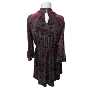 Modcloth Very Visionary Red Velvet Dress Burnout Large Bell Sleeve Edwardian thumbnail 6