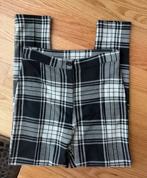 Free People Carnaby Plaid Pants Black White High Rise Skinny Size 8 thumbnail 1