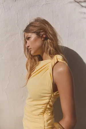 Zara maxi fitted bodycon dress butter yellow casual wedding party evening thumbnail 11