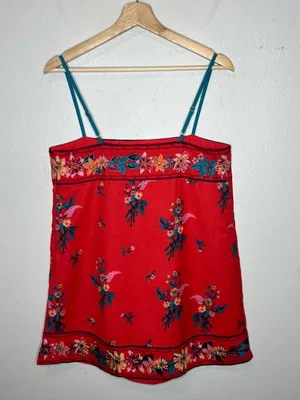 NEW Free People Bali Take Me With You Embroidered Mini Shift Dress in Red thumbnail 5