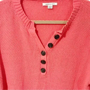 American Eagle Medium Henley Sweater Medium Pink Cotton Knit Relaxed Pullover thumbnail 2
