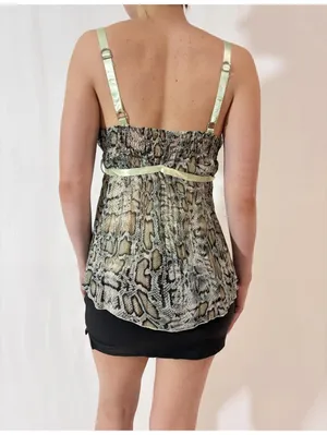 Green Snakeskin Print Mesh Sheer Fairy Y2K Festival Cami thumbnail 3