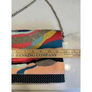 America & Beyond Beaded Clutch Shoulder Flap Chain Bag Purse Colorful Artsy Boho thumbnail 4