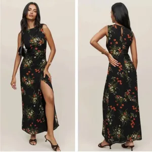 Reformation Ledger Maxi Long Formal Black Dress in Robyn Floral 0 thumbnail 2