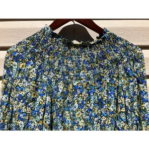 MANGO MNG Tapestry Long‎ Sleeve Mini Dress Floral Flowers Blue Yellow Size 2 thumbnail 2