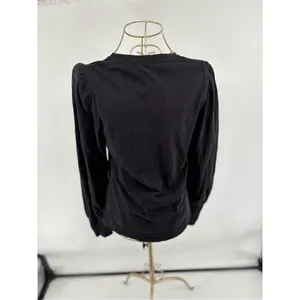 ALC Frank Black Cotton Long Sleeve Blouson Blouse Smocked Cuff Women’s Size Medium thumbnail 5