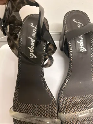 Free People Natal Ankle Snake Skin Block Heel Sandals Size 10 Clear thumbnail 13