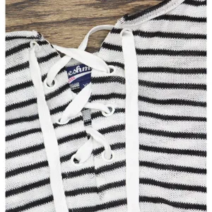 NWT Freshman Juniors Knit Striped Lace-Up T Shirt Top Black / White XL thumbnail 6