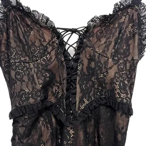 For Love And Lemons Gracie Lace Slip Dress Black Sheer Dark Romantic Corset S thumbnail 8