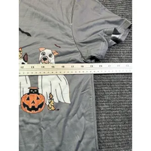 Gray Halloween Ghost Dogs Graphic T-Shirt Short Sleeve Womens Medium Gray Casual thumbnail 6