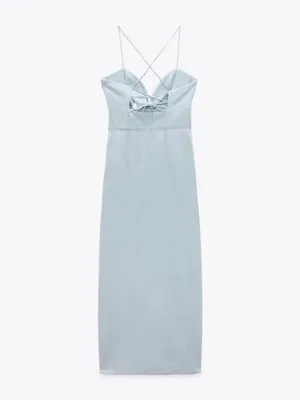 Zara Light Blue Midi Dress with Tie-Front and High Slit thumbnail 6