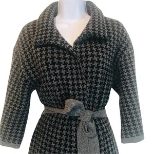 Chiara mente S wool blend longline houndstooth belted cardigan coat thumbnail 3