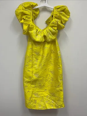 NWT Bella Barnett Yellow Ruffled Off-Shoulder Cocktail Dress size L thumbnail 5