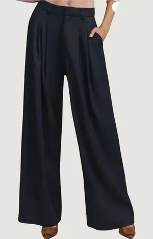 Maeve Avery Wide-Leg Pleated Trousers Navy Linen‎ Blend Small NEW Minimalist thumbnail 1