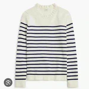 NWT J.Crew Factory Women's Striped Ruffleneck Sweater Cream L thumbnail 3