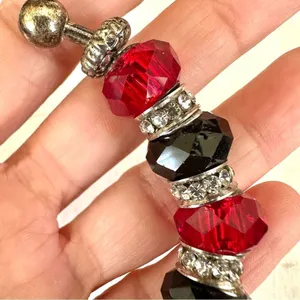 Silver tone black red and silver rhinestone beaded bracelet thumbnail 9